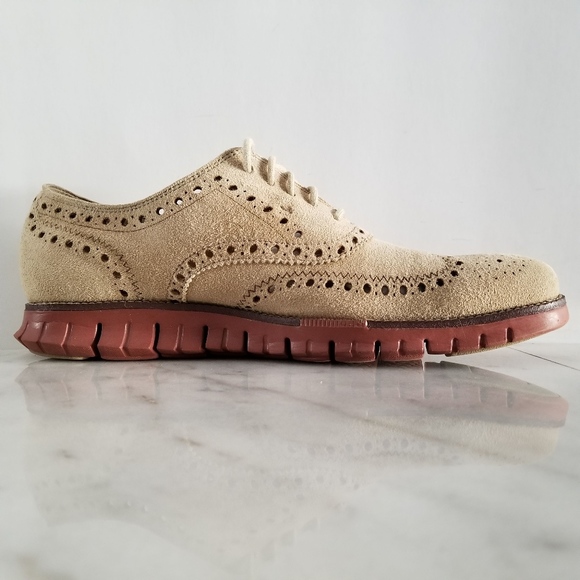 COLE HAAN ZEROGRAND Wing-Tip Oxford Beige Red Mens - Picture 6 of 8